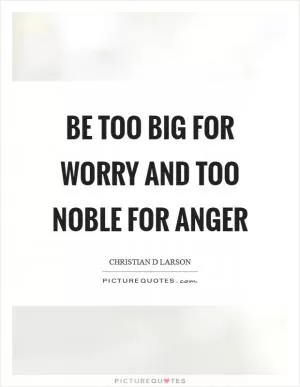 Be too big for worry and too noble for anger Picture Quote #1