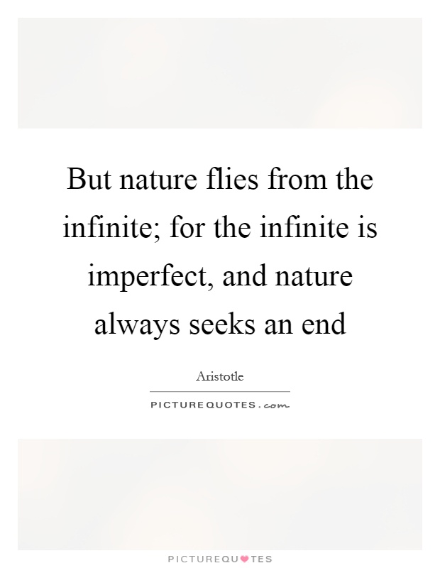 But nature flies from the infinite; for the infinite is imperfect, and nature always seeks an end Picture Quote #1