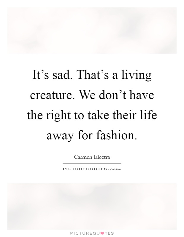 It's sad. That's a living creature. We don't have the right to take their life away for fashion Picture Quote #1