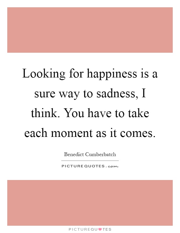 Looking for happiness is a sure way to sadness, I think. You have to take each moment as it comes Picture Quote #1