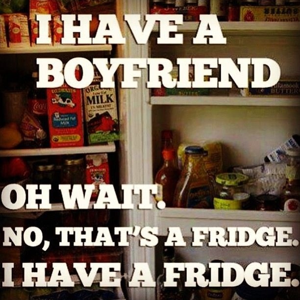 I have a boyfriend. Oh wait. No, that's a fridge. I have a fridge Picture Quote #1