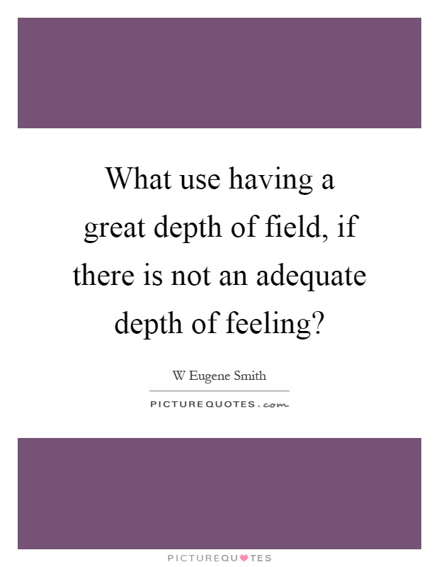 What use having a great depth of field, if there is not an adequate depth of feeling? Picture Quote #1