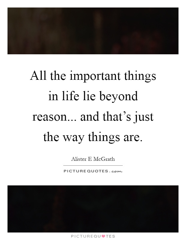 All the important things in life lie beyond reason... and that's just the way things are Picture Quote #1