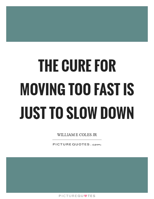 The cure for moving too fast is just to slow down Picture Quote #1