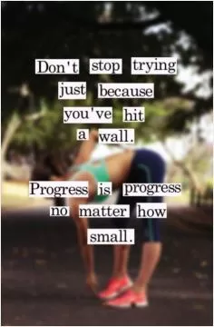 don't stop trying just because you've hit a wall. Progress is progress no matter how smalll Picture Quote #1