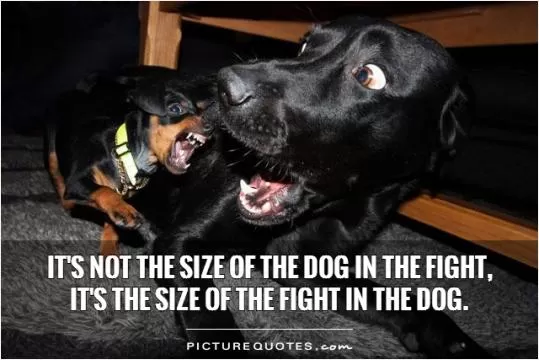 It's not the size of the dog in the fight,  it's the size of the fight in the dog.  Picture Quote #1