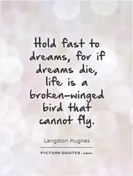 Hold fast to dreams, for if dreams die, life is a broken-winged bird that cannot fly Picture Quote #1