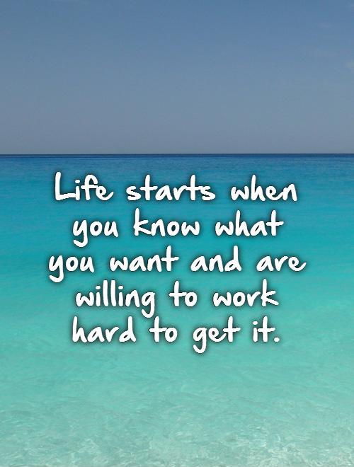Life starts when you know what  you want and are willing to work  hard to get it Picture Quote #1