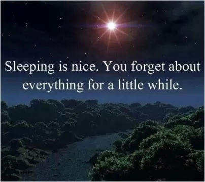 Sleeping is nice. You forget about everything for a little while Picture Quote #1