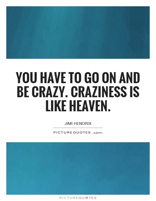 You have to go on and be crazy. Craziness is like heaven Picture Quote #1