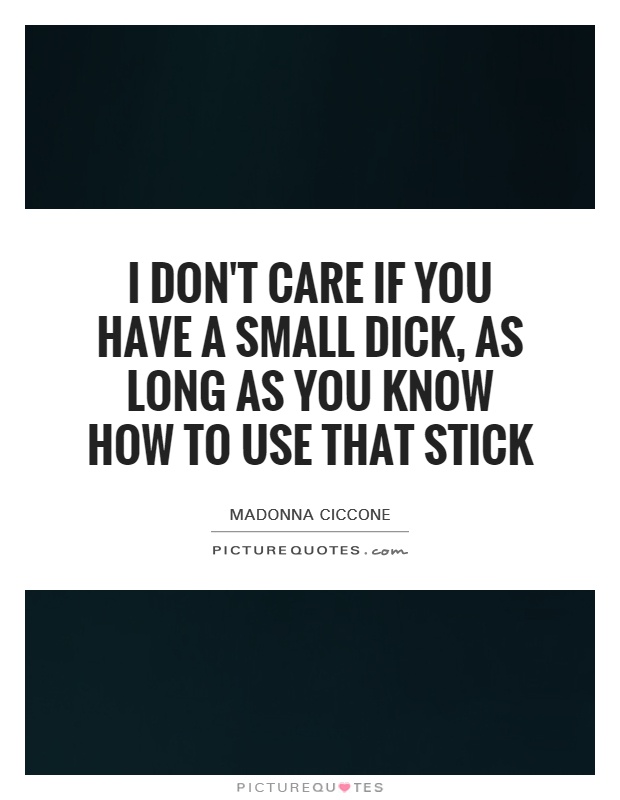 I don't care if you have a small dick, as long as you know how to use that stick Picture Quote #1