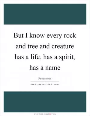 But I know every rock and tree and creature has a life, has a spirit, has a name Picture Quote #1