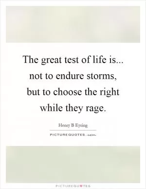 The great test of life is... not to endure storms, but to choose the right while they rage Picture Quote #1