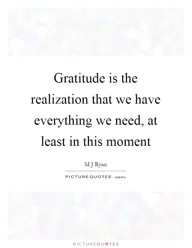 Gratitude is the realization that we have everything we need, at least in this moment Picture Quote #1