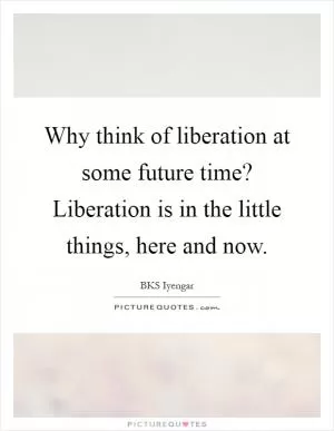 Why think of liberation at some future time? Liberation is in the little things, here and now Picture Quote #1