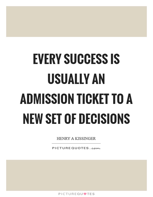 Every success is usually an admission ticket to a new set of decisions Picture Quote #1