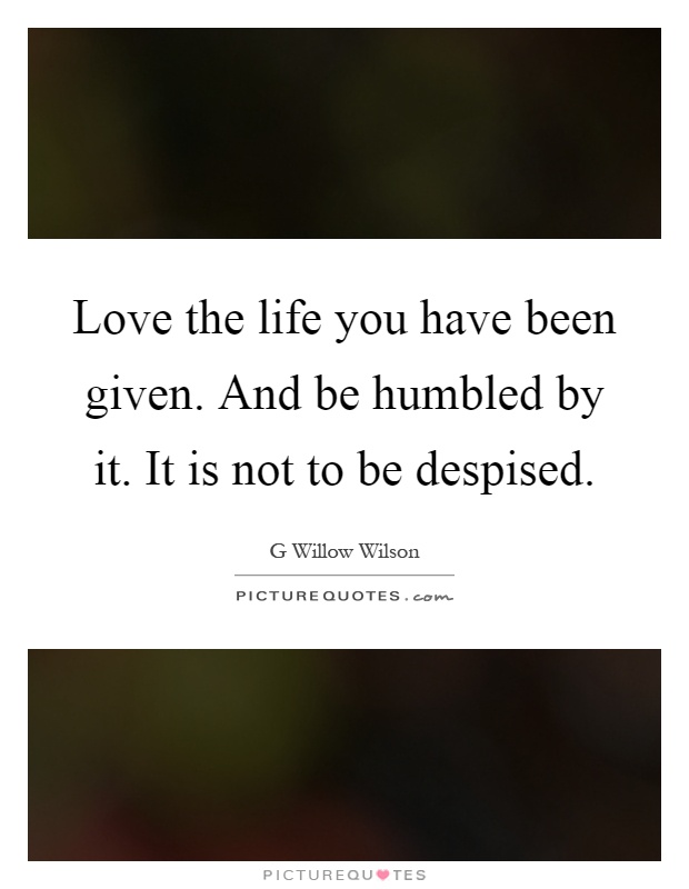 Love the life you have been given. And be humbled by it. It is not to be despised Picture Quote #1