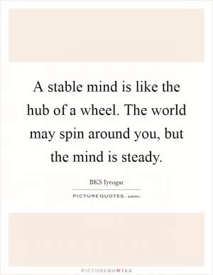 A stable mind is like the hub of a wheel. The world may spin around you, but the mind is steady Picture Quote #1