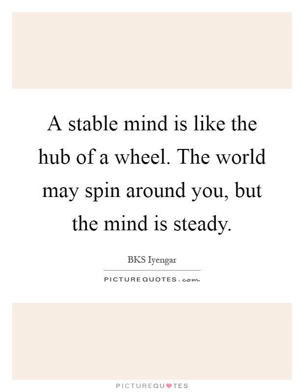 A stable mind is like the hub of a wheel. The world may spin around you, but the mind is steady Picture Quote #1