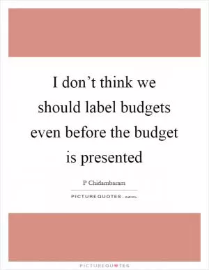 I don’t think we should label budgets even before the budget is presented Picture Quote #1