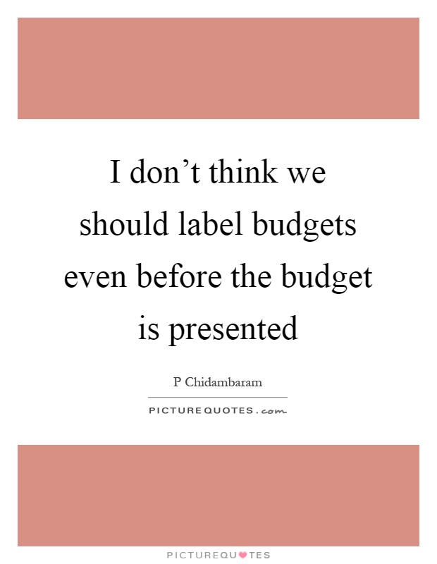 I don't think we should label budgets even before the budget is presented Picture Quote #1