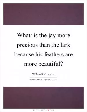 What: is the jay more precious than the lark because his feathers are more beautiful? Picture Quote #1