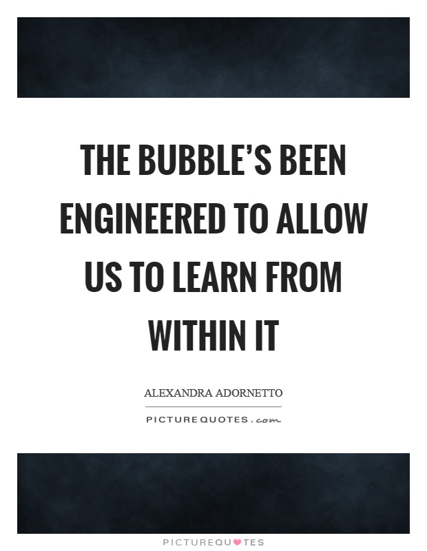 The bubble's been engineered to allow us to learn from within it Picture Quote #1