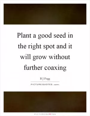 Plant a good seed in the right spot and it will grow without further coaxing Picture Quote #1