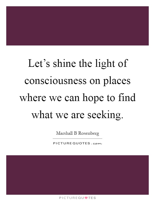 Let's shine the light of consciousness on places where we can hope to find what we are seeking Picture Quote #1