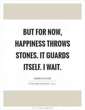 But for now, happiness throws stones. It guards itself. I wait Picture Quote #1