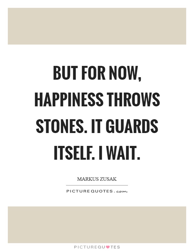 But for now, happiness throws stones. It guards itself. I wait Picture Quote #1