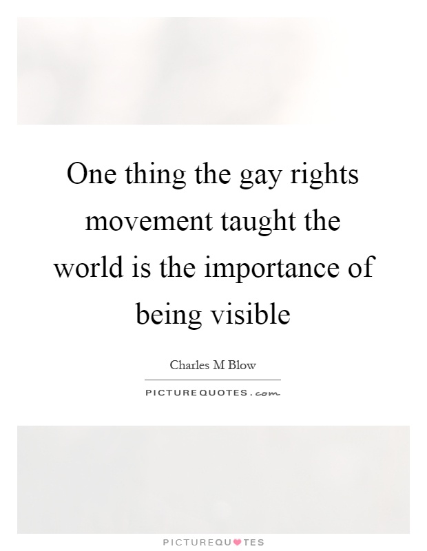 One thing the gay rights movement taught the world is the importance of being visible Picture Quote #1