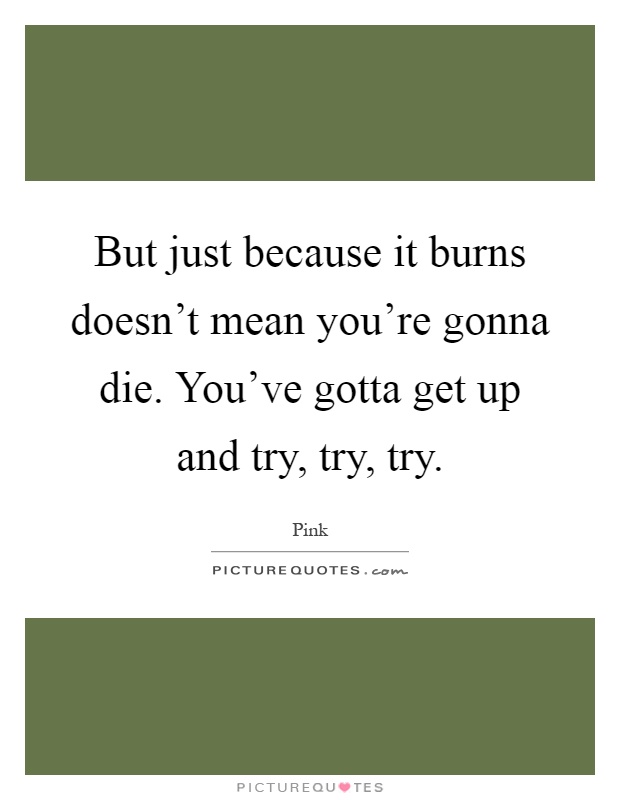 But just because it burns doesn't mean you're gonna die. You've gotta get up and try, try, try Picture Quote #1
