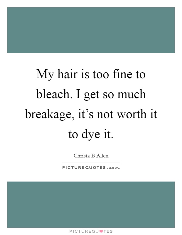 My hair is too fine to bleach. I get so much breakage, it's not worth it to dye it Picture Quote #1