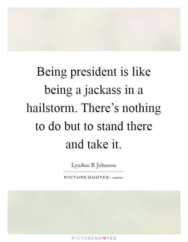 Being president is like being a jackass in a hailstorm. There's nothing to do but to stand there and take it Picture Quote #1
