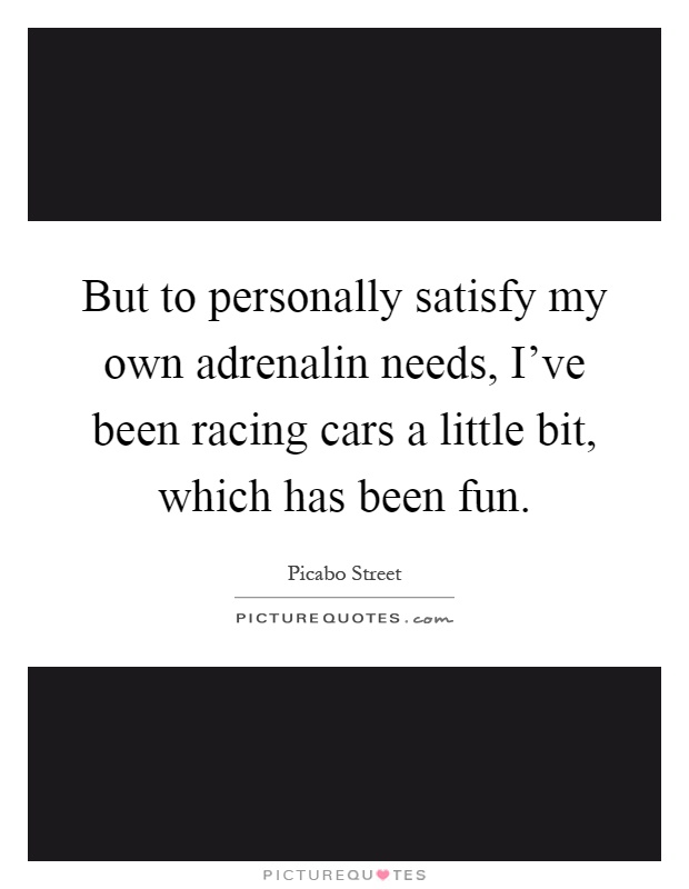 But to personally satisfy my own adrenalin needs, I've been racing cars a little bit, which has been fun Picture Quote #1