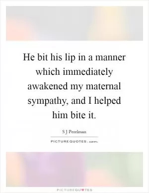 He bit his lip in a manner which immediately awakened my maternal sympathy, and I helped him bite it Picture Quote #1