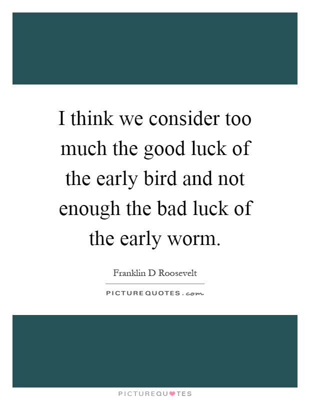 I think we consider too much the good luck of the early bird and not enough the bad luck of the early worm Picture Quote #1