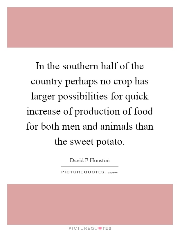 In the southern half of the country perhaps no crop has larger possibilities for quick increase of production of food for both men and animals than the sweet potato Picture Quote #1