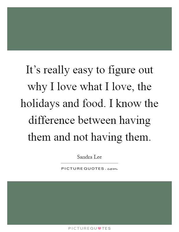 It's really easy to figure out why I love what I love, the holidays and food. I know the difference between having them and not having them Picture Quote #1