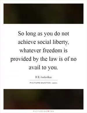 So long as you do not achieve social liberty, whatever freedom is provided by the law is of no avail to you Picture Quote #1