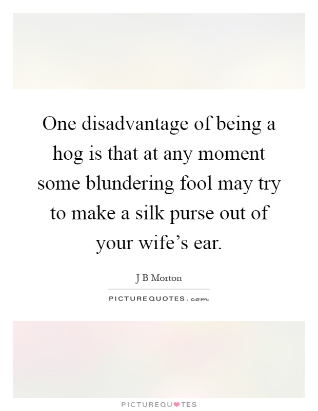 One disadvantage of being a hog is that at any moment some blundering fool may try to make a silk purse out of your wife's ear Picture Quote #1