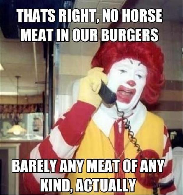 That's right, no horse meat in our burgers - barely any meat of any kind actually Picture Quote #1