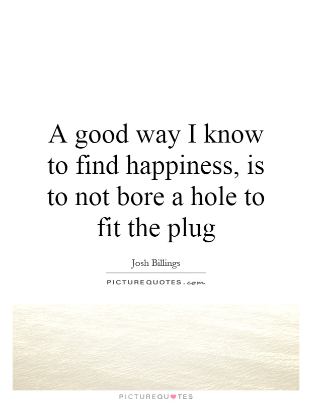 A good way I know to find happiness, is to not bore a hole to fit the plug Picture Quote #1