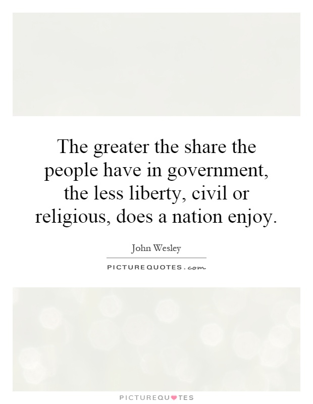 The greater the share the people have in government, the less liberty, civil or religious, does a nation enjoy Picture Quote #1