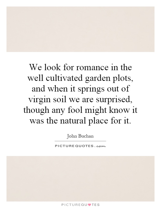 We look for romance in the well cultivated garden plots, and when it springs out of virgin soil we are surprised, though any fool might know it was the natural place for it Picture Quote #1