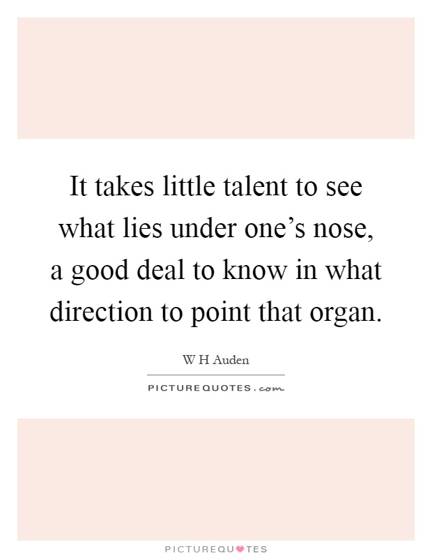 It takes little talent to see what lies under one's nose, a good deal to know in what direction to point that organ Picture Quote #1