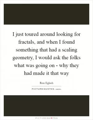 I just toured around looking for fractals, and when I found something that had a scaling geometry, I would ask the folks what was going on - why they had made it that way Picture Quote #1