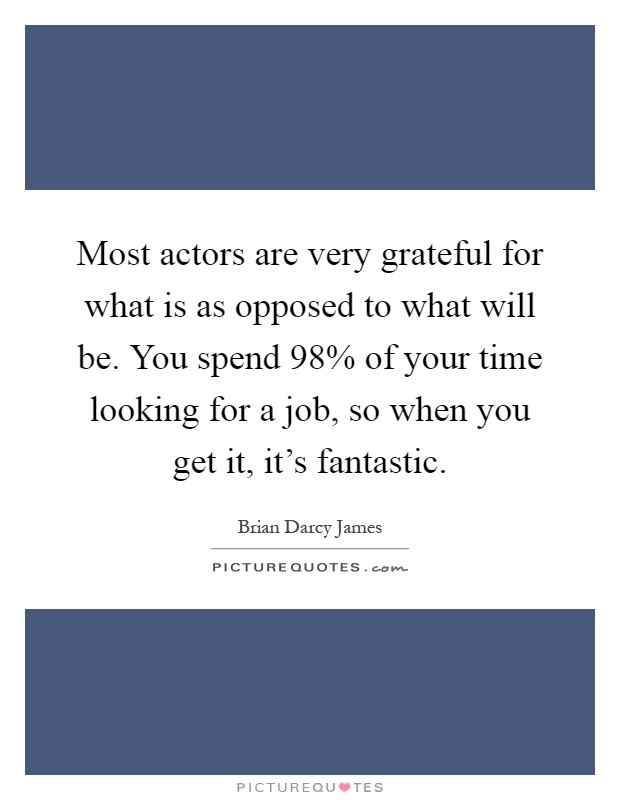 Most actors are very grateful for what is as opposed to what will be. You spend 98% of your time looking for a job, so when you get it, it’s fantastic Picture Quote #1