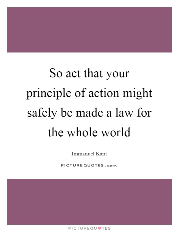 So act that your principle of action might safely be made a law for the whole world Picture Quote #1
